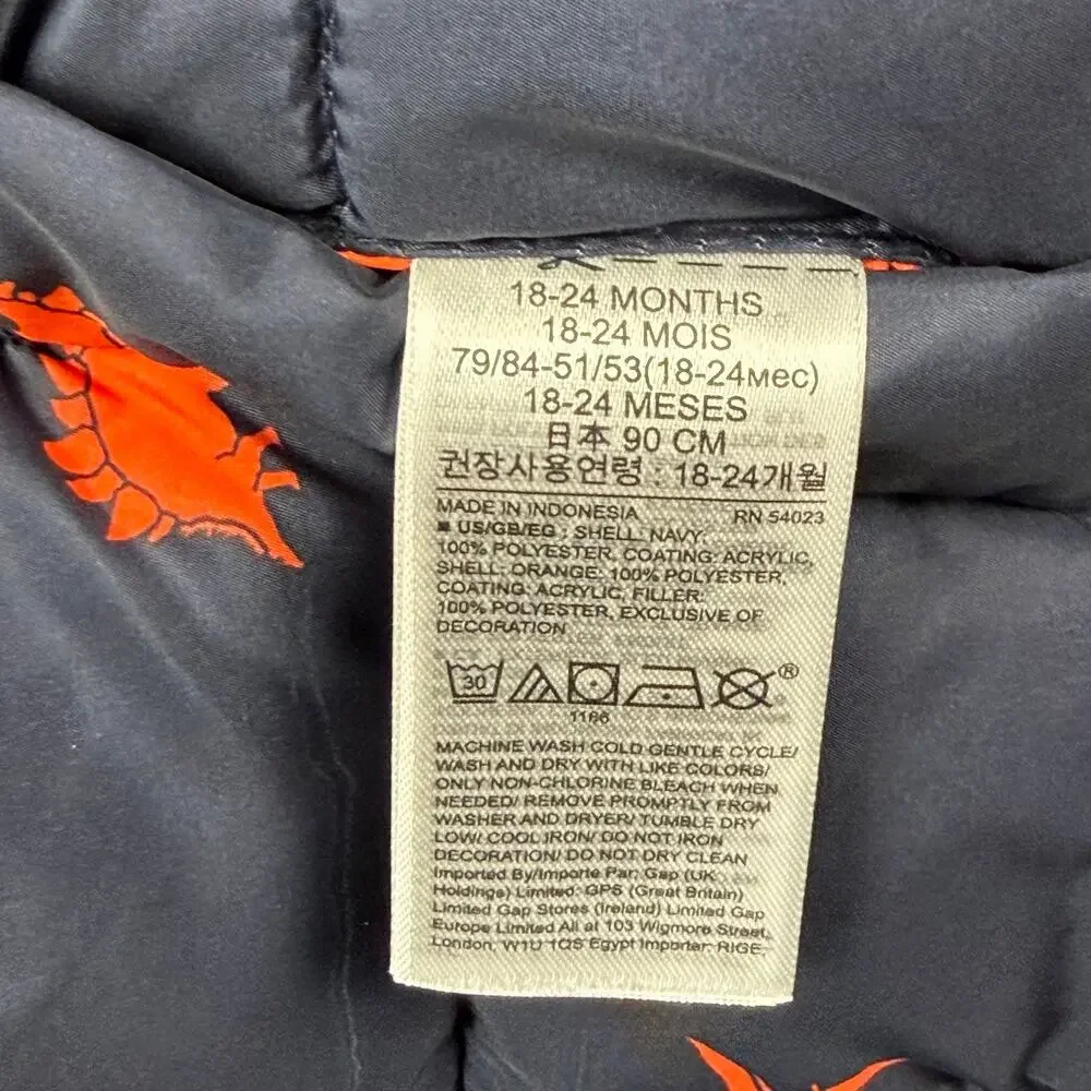 Baby Gap Reversible Dinosaur Puffer Vest 18-24M